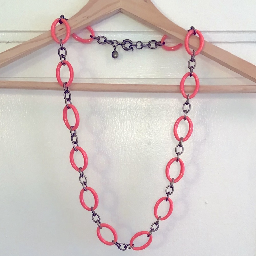 J.Crew Coral Resin Brass Link Necklace